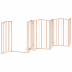 vidaXL Dog Gate with Door Foldable Dog Fence Pet Gate Dog Barrier Poplar Wood - natural, 50 x 90 x 2 cm/ 9 pcs - Additional view 4