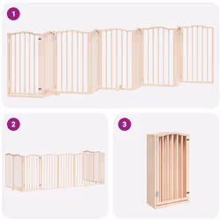 vidaXL Dog Gate with Door Foldable Dog Fence Pet Gate Dog Barrier Poplar Wood - natural, 50 x 90 x 2 cm/ 9 pcs - Additional view 5