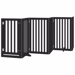 vidaXL Dog Gate with Door Foldable 9 Panels Dog Fence Pet Gate Poplar Wood - black, 50 x 90 x 2 cm/ 9 pcs - Additional view 2