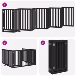 vidaXL Dog Gate with Door Foldable 9 Panels Dog Fence Pet Gate Poplar Wood - black, 50 x 90 x 2 cm/ 9 pcs - Additional view 4