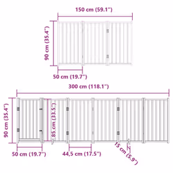 vidaXL Dog Gate with Door Foldable Panels Dog Fence Gate White Poplar Wood - white, 50 x 90 x 2 cm/ 9 pcs - Additional view 3