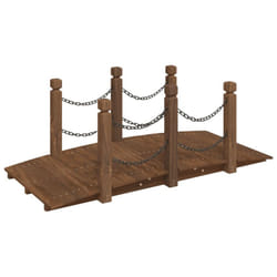 vidaXL Garden Bridge Ornament Pond Bridge with Railings Solid Wood Spruce - dark brown, with chain railings