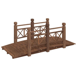 vidaXL Garden Bridge Ornament Pond Bridge with Railings Solid Wood Spruce - dark brown, with wood railings