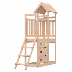 vidaXL Play Tower Climbing Frame with Ladder and Rockwall Kids Solid Wood Pine - solid pinewood