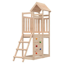 vidaXL Play Tower Climbing Frame with Ladder and Rockwall Kids Solid Wood Pine - solid pinewood
