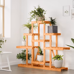 vidaXL Flower Stand Plant Stand Flower Pot Holder Planter Rack Solid Wood Fir - light brown, 110 x 25 x 96 cm/without wheels - Additional view 3