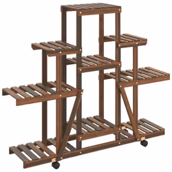 vidaXL Flower Stand Plant Stand Flower Pot Holder Planter Rack Solid Wood Fir - brown, 110 x 25 x 101 cm/with wheels - Additional view 2