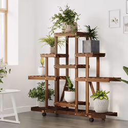 vidaXL Flower Stand Plant Stand Flower Pot Holder Planter Rack Solid Wood Fir - brown, 110 x 25 x 101 cm/with wheels - Additional view 3