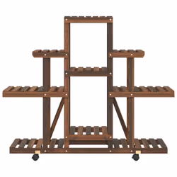 vidaXL Flower Stand Plant Stand Flower Pot Holder Planter Rack Solid Wood Fir - brown, 110 x 25 x 101 cm/with wheels - Additional view 5