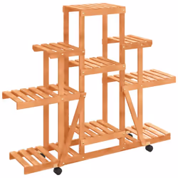 vidaXL Flower Stand Plant Stand Flower Pot Holder Planter Rack Solid Wood Fir - light brown, 110 x 25 x 101 cm/with wheels - Additional view 2