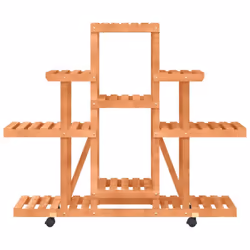 vidaXL Flower Stand Plant Stand Flower Pot Holder Planter Rack Solid Wood Fir - light brown, 110 x 25 x 101 cm/with wheels - Additional view 5
