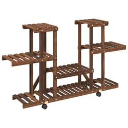vidaXL Flower Stand Plant Stand Flower Pot Holder Planter Rack Solid Wood Fir - brown, 110 x 25 x 78 cm/with wheels