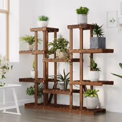 vidaXL Flower Stand Plant Stand Flower Pot Holder Planter Rack Solid Wood Fir - brown, 110 x 25 x 110.5 cm/without wheels - Additional view 2