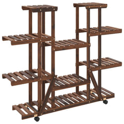 vidaXL Flower Stand Plant Stand Flower Pot Holder Planter Rack Solid Wood Fir - brown, 110 x 25 x 115 cm/with wheels