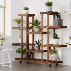 vidaXL Flower Stand Plant Stand Flower Pot Holder Planter Rack Solid Wood Fir - brown, 110 x 25 x 115 cm/with wheels - Additional view 2