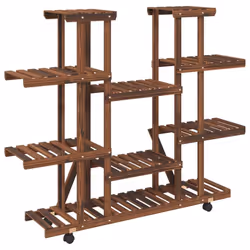 vidaXL Flower Stand Plant Stand Flower Pot Holder Planter Rack Solid Wood Fir - brown, 110 x 25 x 115 cm/with wheels - Additional view 5