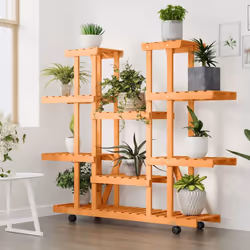 vidaXL Flower Stand Plant Stand Flower Pot Holder Planter Rack Solid Wood Fir - light brown, 110 x 25 x 115 cm/with wheels - Additional view 2