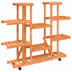 vidaXL Flower Stand Plant Stand Flower Pot Holder Planter Rack Solid Wood Fir - light brown, 110 x 25 x 115 cm/with wheels - Additional view 5