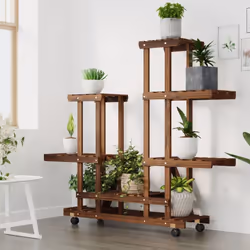 vidaXL Flower Stand Plant Stand Flower Pot Holder Planter Rack Solid Wood Fir - brown, 95 x 25 x 101 cm/with wheels - Additional view 2