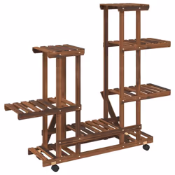 vidaXL Flower Stand Plant Stand Flower Pot Holder Planter Rack Solid Wood Fir - brown, 95 x 25 x 101 cm/with wheels - Additional view 5