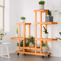 vidaXL Flower Stand Plant Stand Flower Pot Holder Planter Rack Solid Wood Fir - light brown, 95 x 25 x 101 cm/with wheels - Additional view 2