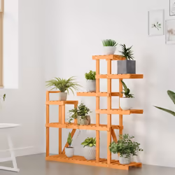 vidaXL Flower Stand Plant Stand Flower Pot Holder Planter Rack Solid Wood Fir - light brown, 110 x 25 x 111 cm/without wheels - Additional view 2