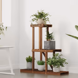 vidaXL Flower Stand Plant Stand Flower Pot Holder Planter Rack Solid Wood Fir - brown, 81 x 25 x 75.5 cm/without wheels - Additional view 2