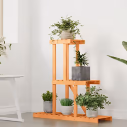 vidaXL Flower Stand Plant Stand Flower Pot Holder Planter Rack Solid Wood Fir - light brown, 81 x 25 x 75.5 cm/without wheels - Additional view 2