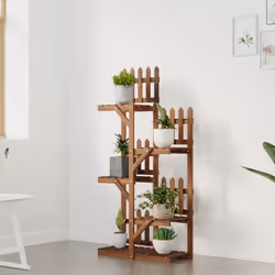 vidaXL Flower Stand Plant Stand Flower Pot Holder Planter Rack Solid Wood Fir - brown, 60 x 25 x 130 cm/without wheels - Additional view 2