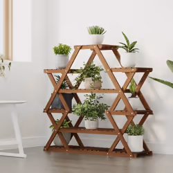 vidaXL Flower Stand Plant Stand Flower Pot Holder Planter Rack Solid Wood Fir - brown, 110 x 25 x 105 cm/without wheels - Additional view 2