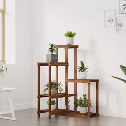 vidaXL Flower Stand Plant Stand Flower Pot Holder Planter Rack Solid Wood Fir - brown, 62.5 x 61.5 x 101.5 cm/without wheels - Additional view 2