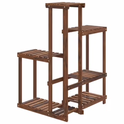 vidaXL Flower Stand Plant Stand Flower Pot Holder Planter Rack Solid Wood Fir - brown, 62.5 x 61.5 x 101.5 cm/without wheels - Additional view 5