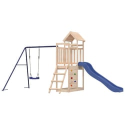 vidaXL Playhouse Climbing Frame with Slide Swing Rockwall Kids Solid Wood Pine - solid pinewood