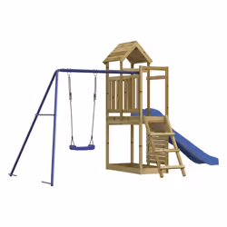 vidaXL Playhouse Climbing Frame with Slide Swing Rockwall Kids Solid Wood Pine - solid impregnated pinewood - Additional view 2
