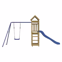 vidaXL Playhouse Climbing Frame with Slide Swing Rockwall Kids Solid Wood Pine - solid impregnated pinewood - Additional view 4