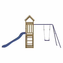 vidaXL Playhouse Climbing Frame with Slide Swing Rockwall Kids Solid Wood Pine - solid impregnated pinewood - Additional view 5
