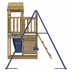 vidaXL Playhouse Climbing Frame with Slide Swing Rockwall Kids Solid Wood Pine - solid impregnated pinewood - Additional view 6