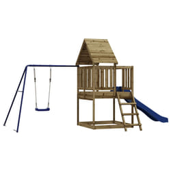 vidaXL Playhouse Outdoor Kid Play with Slide Ladder Swing Solid Wood Pine - solid impregnated pinewood