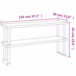 vidaXL Kitchen Work Table with Overshelf Stainless Steel 120x60x115/145 cm - 120 x 60 x 145 cm - Additional view 10
