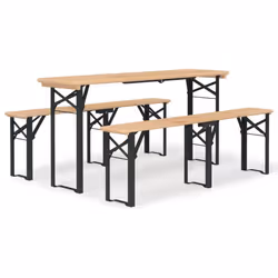 vidaXL Folding Beer Table Set Wooden Table and Bench 3 Piece Solid Wood Fir