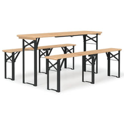 vidaXL Folding Beer Table Set Wooden Table and Bench 3 Piece Solid Wood Fir