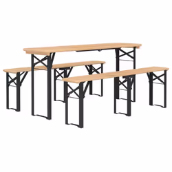 vidaXL Folding Beer Table Set Wooden Table and Bench 3 Piece Solid Wood Fir