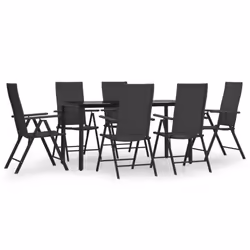 vidaXL Garden Dining Set 7 Piece Black Poly Rattan Dining Table and Chair