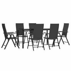 vidaXL Garden Dining Set 7 Piece Black Poly Rattan Dining Table and Chair