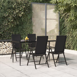 vidaXL 5 Piece Patio Dining Set Black Poly Rattan