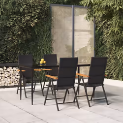 vidaXL 5 Piece Patio Dining Set Black and Brown Poly Rattan