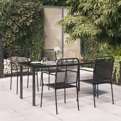 vidaXL 5 Piece Patio Dining Set Black Cotton Rope and Steel