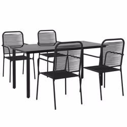 vidaXL 5 Piece Patio Dining Set Black Cotton Rope and Steel