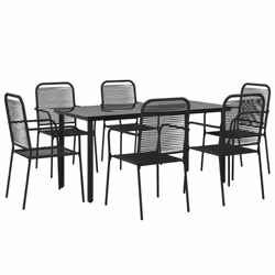 vidaXL 7 Piece Garden Dining Set Black Cotton Rope and Steel