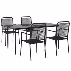 vidaXL 5 Piece Patio Dining Set Black Cotton Rope and Steel